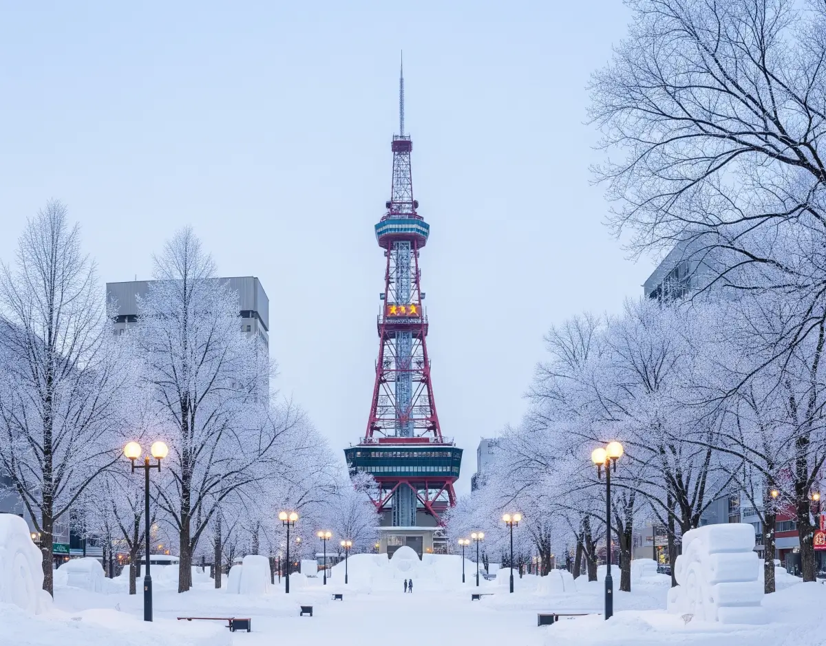 삿포로 대표 타워 겨울 이미지 눈이 아름다움